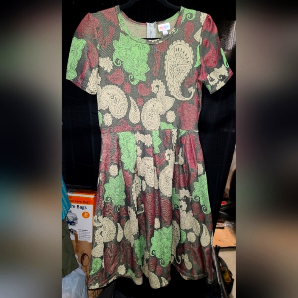 EUC LuLaRoe  Kids Dress - Red and Green Paisley